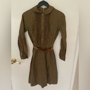 Vintage 1960s Brown and Blue Floral Day Dress